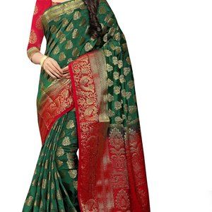 NEW Woven Banarasi Jacquard, Art Silk Saree  (Green)